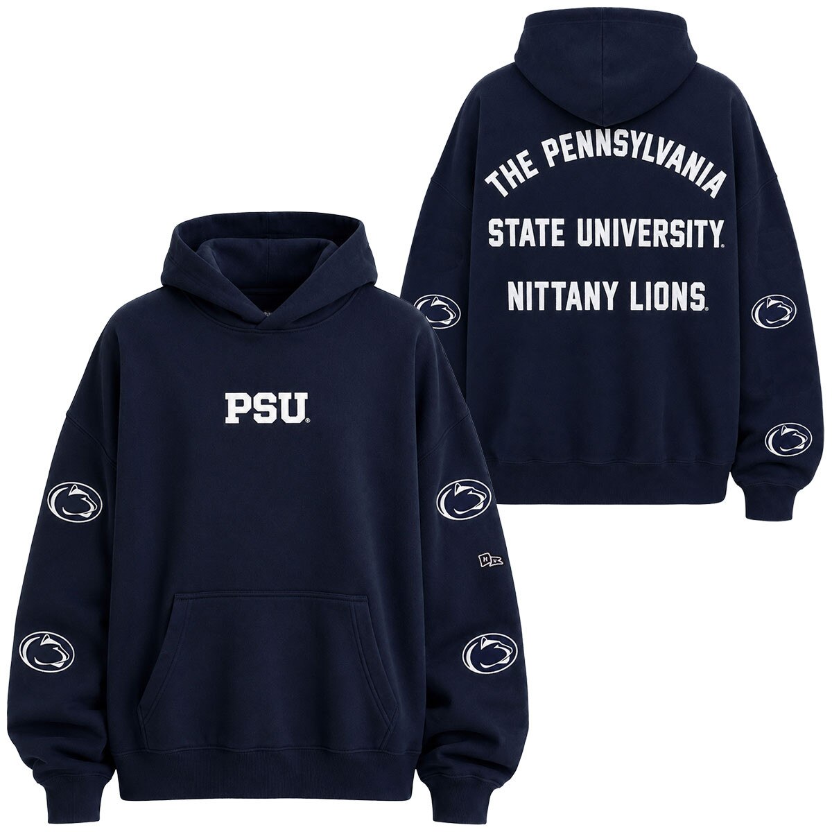 navy hooded sweatshirt Hype and Vice with PSU front, The Pennsylvania State University Nittany Lions on back